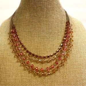 Ali-Khan New York Necklace Gold multistrand, glass facet beads- pink & champagne